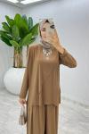 Camel Asimetrik Takım Tesettür Giyim Camel