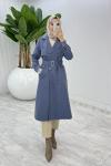 İndigo Premium Astarlı Eylem Trench Tesettür Giyim  Mavi