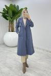 İndigo Premium Astarlı Eylem Trench Tesettür Giyim  Mavi