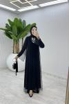 Taşlı Abaya Takım Tesettür Giyim  Siyah