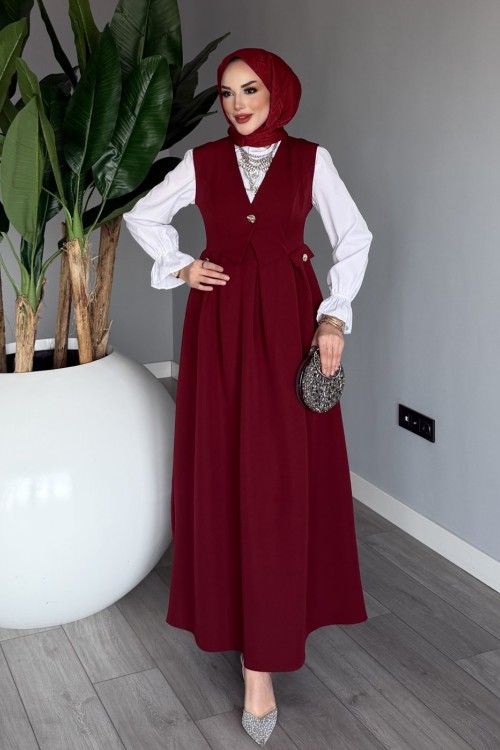 Bordo Premium Zehra Jile Tesettür Giyim Bordo