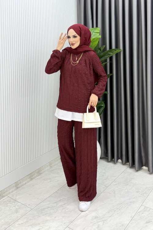 Bordo Zeyzey Takım Tesettür Giyim Bordo