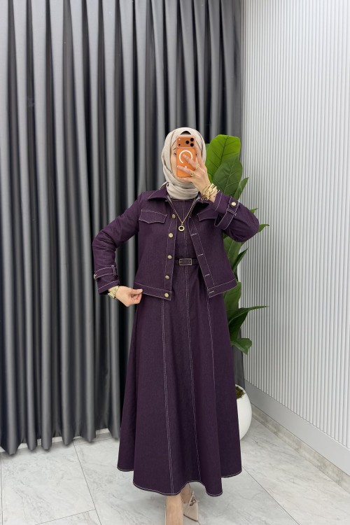Bordo Premium Eda Kot Jile Ceket Takım Tesettür Giyim Bordo