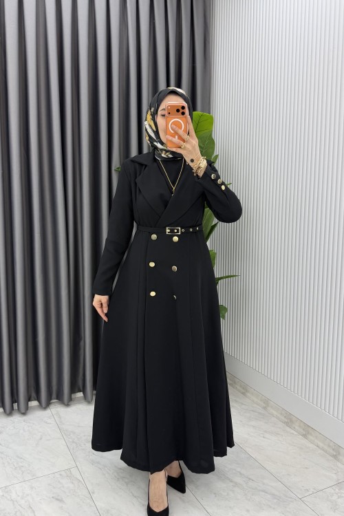Siyah Premium Naz Jile Ferace Takım Tesettür Giyim Siyah