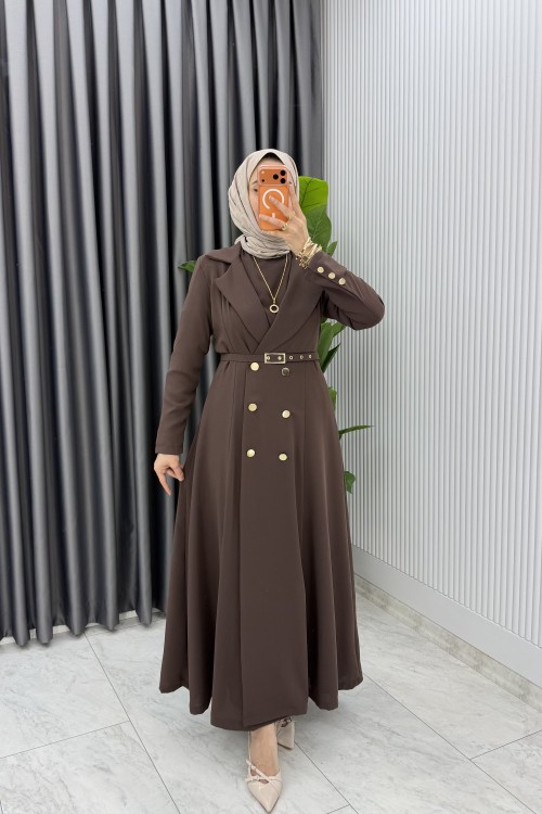 Kahve Premium Naz Jile Ferace Takım Tesettür Giyim Kahverengi