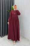 Bordo Burgu Sinem Elbise Tesettür Giyim Bordo