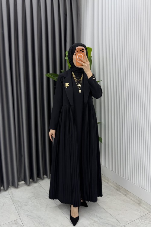 Siyah Broşlu Premıum Sibel Tasarım Takım Tesettür Giyim  Siyah