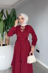 Bordo Cevher Pantolon Takım Tesettür Giyim Bordo