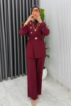 Bordo Premium Kemerli Gözde Takım Tesettür Giyim Bordo