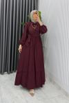 Bordo Nimet Elbise Tesettür Giyim  Bordo