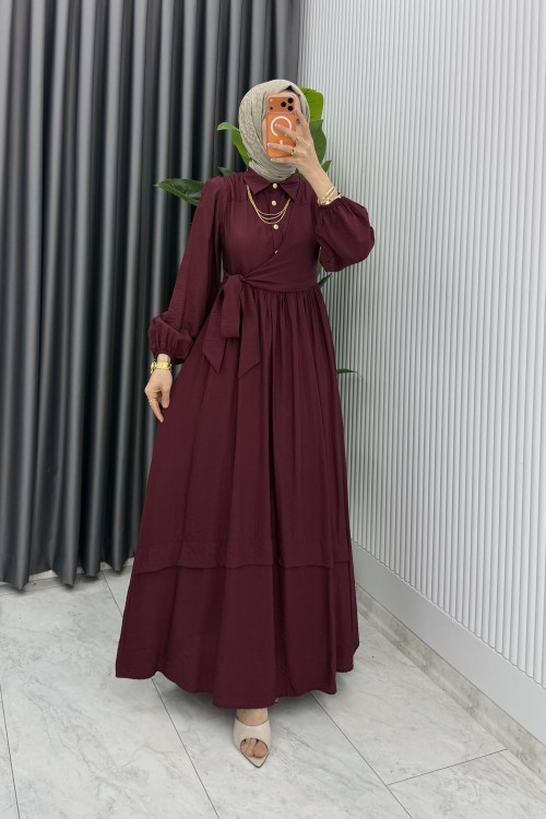 Bordo Nimet Elbise Tesettür Giyim  Bordo