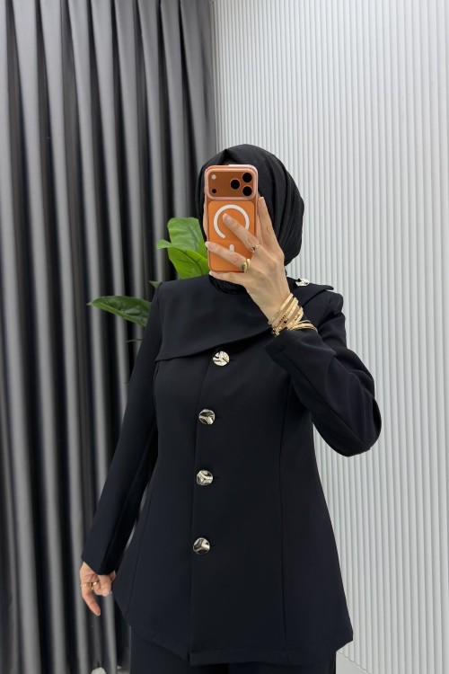 Siyah Ebrar Ceket Takım Tesettür Giyim  Siyah