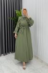Haki Sara Elbise Premium Seri Tesettür Giyim Modal Kumaş Haki