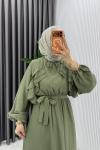 Haki Sara Elbise Premium Seri Tesettür Giyim Modal Kumaş Haki