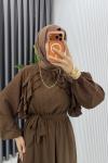 Kahve Sara Elbise Premium Seri Tesettür Giyim Modal Kumaş Kahverengi