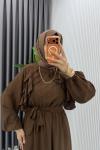 Kahve Sara Elbise Premium Seri Tesettür Giyim Modal Kumaş Kahverengi