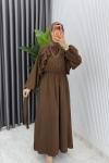 Kahve Sara Elbise Premium Seri Tesettür Giyim Modal Kumaş Kahverengi
