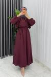 Bordo Sara Elbise Premium Seri Tesettür Giyim Modal Kumaş Bordo