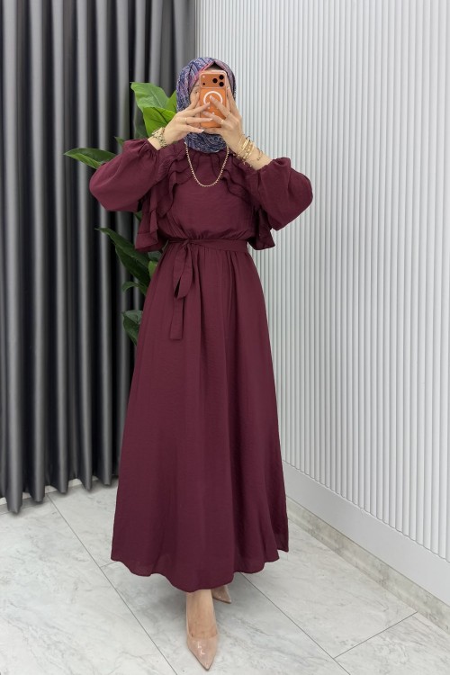 Bordo Sara Elbise Premium Seri Tesettür Giyim Modal Kumaş Bordo