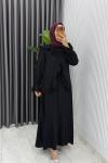Siyah Mehtap Etek Takım Tesettür Giyim Çilek Kumaş Siyah