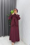 Bordo Mehtap Etek Takım Tesettür Giyim Çilek Kumaş Bordo