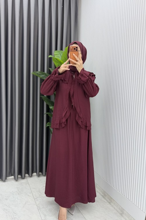 Bordo Mehtap Etek Takım Tesettür Giyim Çilek Kumaş Bordo