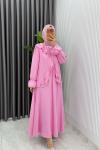 Pembe Mehtap Etek Takım Tesettür Giyim Çilek Kumaş Pembe