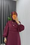 Bordo Emel Elbise Premium Seri Kuşaklı Tam Boy Tesettür Giyim Bordo