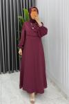 Bordo Emel Elbise Premium Seri Kuşaklı Tam Boy Tesettür Giyim Bordo