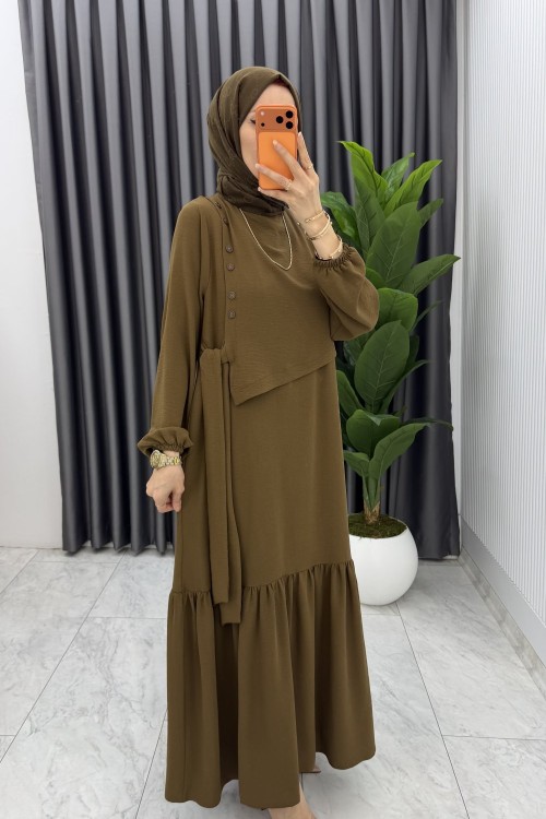 Kahve Ceyşan Elbise Premium Seri Tam Boy Tesettür Giyim Kahverengi