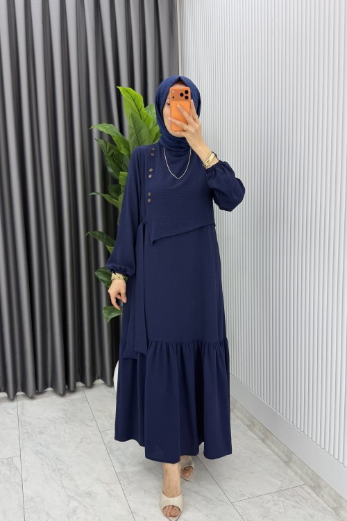Lacivert Ceyşan Elbise Premium Seri Tam Boy Tesettür Giyim Lacivert