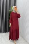 Bordo Ceyşan Elbise Premium Seri Tam Boy Tesettür Giyim Bordo