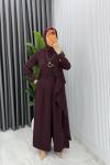 Mürdüm Nazlı Takım Premium Seri Borş Detaylı Tesettür Giyim Mürdüm