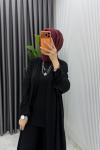 Siyah Sevgi Takım Üçlü Tam Boy İçlik Hırka Ve Pantolon Tesettür Siyah