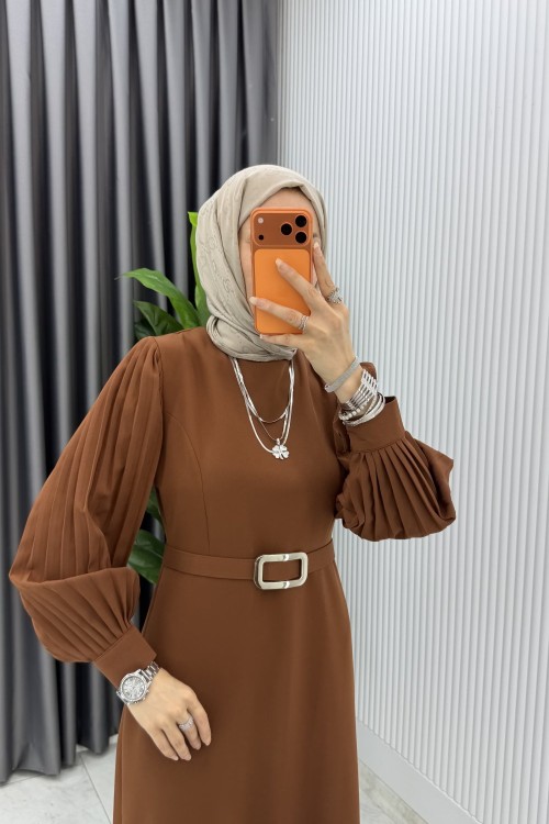 Kahverengi Nisa Elbise Tesettür Giyim  Kahverengi