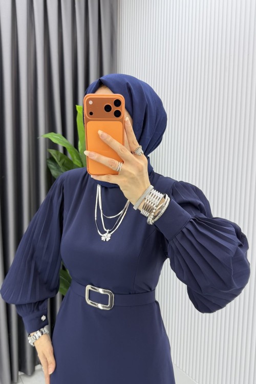 Lacivert Nisa Elbise Tesettür Giyim  Lacivert