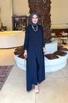 Lacivert Sude Medine İpeği Krep Kumaş Pantolonlu Tesettür Giyim  Lacivert
