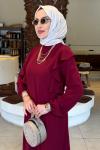 Bordo Edalı Elbise Medine İpeği Kumaş Tesettür Giyim Bordo