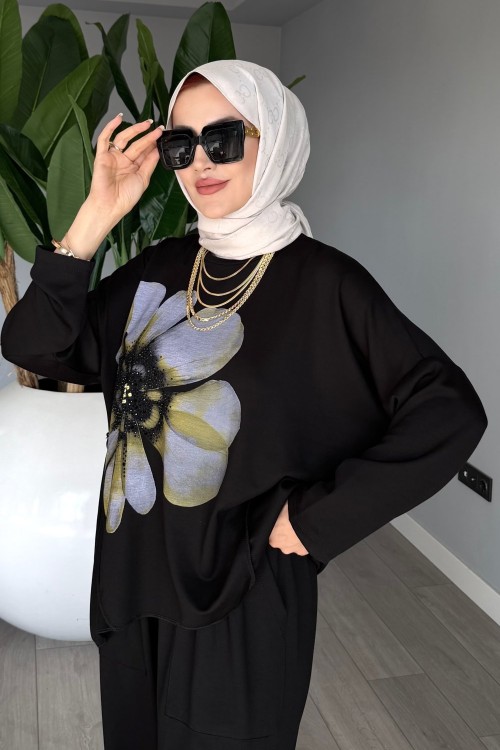 Siyah Premum Havai Oysho Takım Tesettür Giyim  Siyah