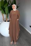 Camel Eslem Elbise Soğuk Sendi Kumaş Cepli Tam Boy Tesettür Giyim Camel