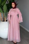 Pembe Puantiyeli Tensel Tül Kumaş Premium Seri Tesettür Giyim Pembe