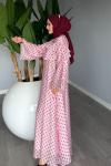 Pembe Puantiyeli Tensel Tül Kumaş Premium Seri Tesettür Giyim Pembe