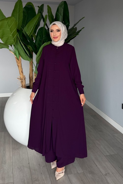 Mürdüm Kayra Takım Medine İpeği Kumaş Tesettür Giyim Premium Seri Mürdüm