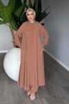 Latte Kayra Takım Medine İpeği Kumaş Tesettür Giyim Premium Seri Vizon