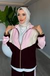 Mürdüm Başak Takım Genç Kadın Fermuarlı Spor Premium Seri Modal Kumaş Tesettür Giyim Mürdüm