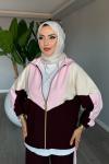 Mürdüm Başak Takım Genç Kadın Fermuarlı Spor Premium Seri Modal Kumaş Tesettür Giyim Mürdüm