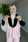 Pembe Başak Takım Genç Kadın Fermuarlı Spor Premium Seri Modal Kumaş Tesettür Giyim Pembe