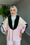 Pembe Başak Takım Genç Kadın Fermuarlı Spor Premium Seri Modal Kumaş Tesettür Giyim Pembe
