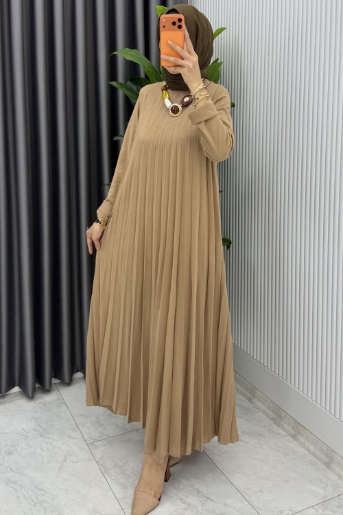 Camel Tuğçe Triko Elbise Tesettür Giyim Premium Seri Camel