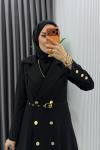 Siyah Naz Takım Premium Seri Tesettür Giyim İç Jile Dış Ferace Ve Kemer  Siyah